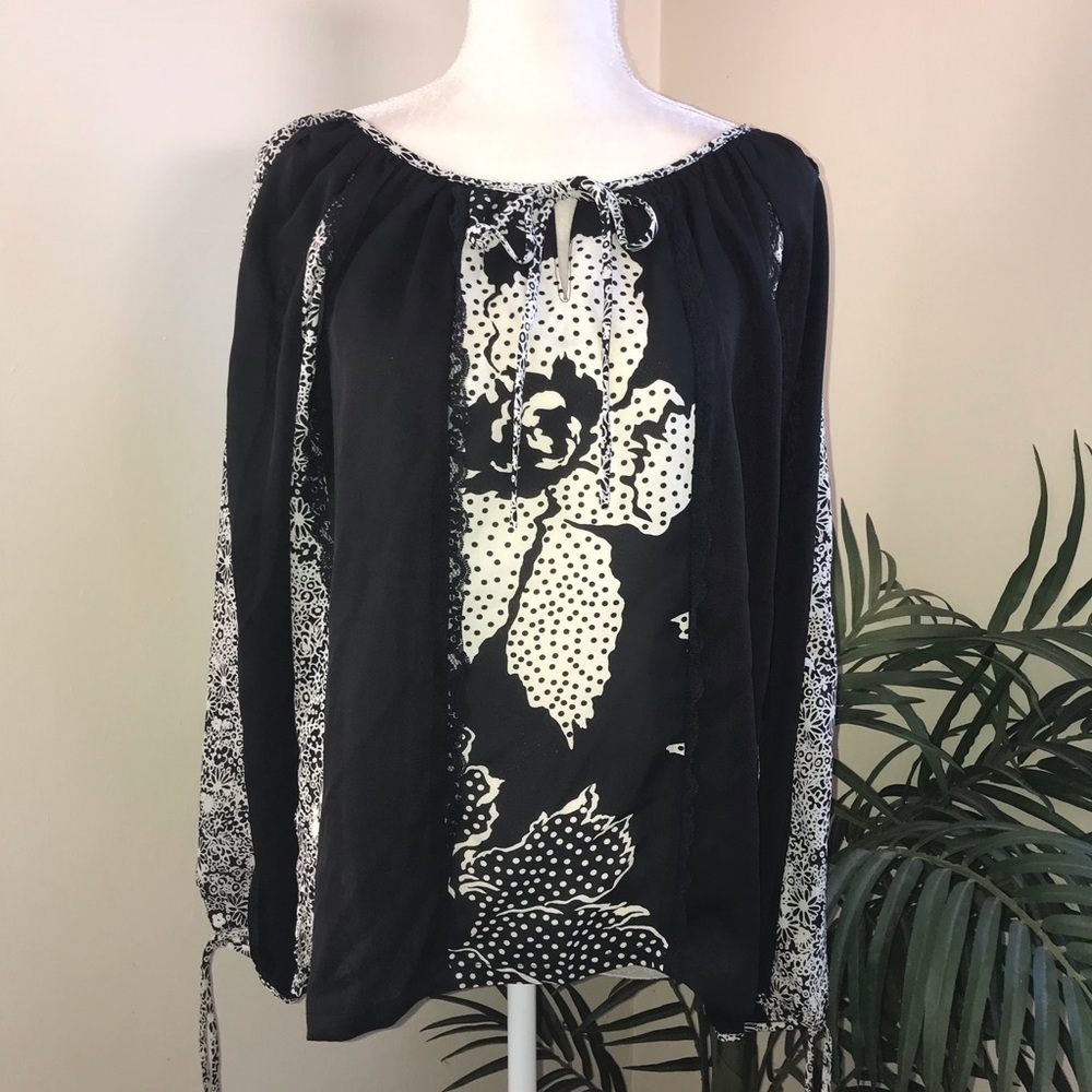 Freestyle Boho Lace Edged Poly Peasant Top M *